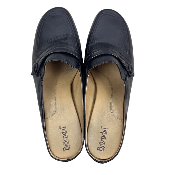 Björndal Women's Black Leather Gena Backless Slip On Comfort Clog Shoes Sz 8.5M - Picture 7 of 9